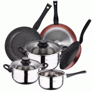 San Ignacio - Batterie de cuisine 5 pièces en acier inoxydable avec ensemble de 3 poêles (20/24/28 cm) en aluminium forgé compatible induction - mu