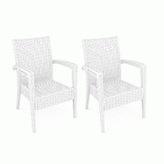 SIESTA EXCLUSIVE Lot de 2 Fauteuils d'Extérieur Miami Lounge Armchair Aspect Rotin Blanc - blanc plastique polypropylène SP-SI-850WH-2