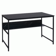 Mendler Bureau HWC-K80, table de bureau table d'ordinateur table de travail tablette, métal MDF 120x60cm ~ aspect marbre noir - noir métal 98652