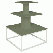 Présentoir 3 niveaux base métal blanc Vertigo vert sauge 90x90x117cm