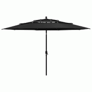 VidaXL Parasol de jardin à 3 niveaux avec mât en aluminium noir 3,5 m Modèle Helios Balcon Élite - 313882
