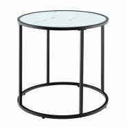 COSTWAY Table d'appoint, table basse ronde, table basse avec plateau en verre imitation marbre et pieds réglables - blanc verre TH32741IT