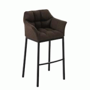 Décoshop26 - Tabouret de bar chaise haute de comptoir couture carrées assise en tissu marron 4 pieds stables en métal noir 10_0004702 - marron 3000 Décoshop26 - Tabouret de bar chaise haute de comptoir couture carrées assise en tissu marron 4 pieds stables en métal noir 10_0004702 - marron 3000