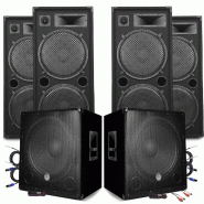 Gefroy Pack Sonorisation BM SONIC MEGA BASSES Caissons bi-amplifiés 18" 46cm 2x1200W , 4 Enceintes 4x2000W SONO DJ PRO CLUB MIX BAR - 3666638047847