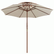 Helloshop26 - Parasol mobilier de jardin terrasse 270 x 270 cm poteau en bois blanc crème 02_0008413 - 3000449447760