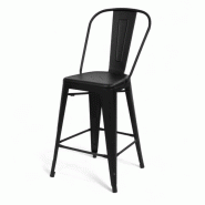 Kosmi Chaise de bar industrielle en métal noir mat avec dossier – hauteur assise 66 cm – style vintage et robuste - noir métal 3760301698159