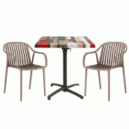 Table extérieure red street 70x70 cm pied t-one pliable avec 2 fauteuils salou - tigaone - 3701680324925_0