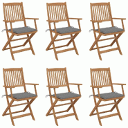VidaXL Chaises Pliables De Jardin Lot De 6 Avec Coussins Bois D Acacia - gris 3074941