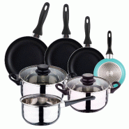 WellHome - Batterie de cuisine 5 pièces en acier inoxydable avec 4 poêles Ø16/20/24/28cm en aluminium pressé - Basic Cooking - multi-matériau PK10411
