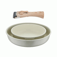 BERGNER Click&Cook - Jeu de 2 Poêles Ø22/Ø26 cm en Aluminium Coulé Blanc avec Manche Amovible - Q4962