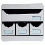 Exacompta - Réf. 319740D - TOOLBOX - Caisson de rangement à 4 tiroirs - Dimensions extérieures : Prof. 27 x l 35,5 x H 13,5 cm - Gris lumière - gr