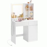 Helloshop26 - Coiffeuse avec miroir et lumière table de maquillage 40 x 90 x 138 cm tiroir étagères réglables prise de courant 12_0005158 - Bois m