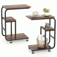 Helloshop26 - Lot de 2 tables d'appoint en forme de c peu encombrantes avec rangement astucieux moderne en bois d'ingénierie marron 20_0012488 - marr