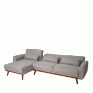 Mendler Canapé HWC-J20, Canapé d'angle, Forme en L 3 places Couchage Tissu/Textile 280cm ~ gris - gris textile 75482+75483