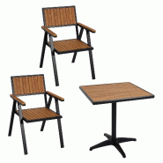 Mendler Set de 2 chaises de jardin+table de jardin HWC-J95, chaise table, revêtement Gastro Outdoor, alu aspect bois ~ noir, teck - marron Bois massi