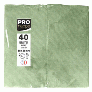 Pronappe - Réf.SV623957I - Carton de 1200 Serviettes ouate 2 plis -papier micro gaufré - pliées 1/8 - 38x38cm - 30 paquets de 40 serviettes Vert Ol