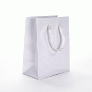 Sac Luxe pelliculé blanc 11x6x14cm - poignées cordelières - par 12