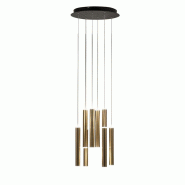 Suspension circulaire Fabas Luce Prado à 8 lumières - LED 52W à intensité variable - Rosace ronde en laiton - jaune 8019282533382 Suspension circulaire Fabas Luce Prado à 8 lumières - LED 52W à intensité variable - Rosace ronde en laiton - jaune 8019282533382
