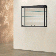 Vitrine T-Métal - murale suspendue 95x25xH80cm - 3 spots LED - noir