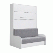 ARMOIRE LIT ESCAMOTABLE SOFA AUTOMATICA 140 CM BLANCHE CANAPÉ MICROFIBRE GRIS