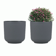 COSTWAY 2 pots ronds, 32cm haut, avec trous drainage, PP plastique, résistant, pot cache Gris - gris plastique polypropylène TL32595SD-4