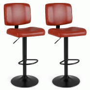 COSTWAY set 2 tabourets pivotants, hauteur réglable, assise rembourrée, rouge-brun. - rouge métal VH35373DQ-4