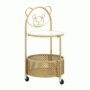 COSTWAY Table d'appoint en verre avec roulettes, table ronde à deux niveaux avec motif ours, 40 x 36,5 x 71 cm (dorée) - doré métal VH33945SP