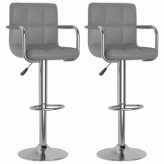 Décoshop26 - Lot de 2 tabourets de bar chaises hautes en PVC gris et acier DEC029733 - gris acier 3000257527517