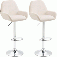Décoshop26 - Lot de 2 tabourets de bar repose-pieds en forme d'arc en métal chromé assise en velours crème TDB10789 - 3000252948218_0