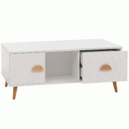 Décoshop26 - Table basse rectangulaire avec deux tiroirs et espace de rangement 42 x 103 x 60 cm en MDF blanc 04_0009788 - blanc 3000267677516