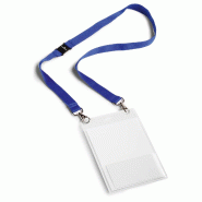 Durable Boîte de 10 porte-badges, pour format A6, avec lacet textile et mousquetons, bleu foncé - 4005546808185