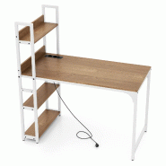 Helloshop26 - Bureau d'ordinateur multiprise avec bibliothèque 120 x 65 x 130 cm ergonomique moderne en métal bois marron 20_0010863 - marron métal