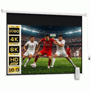 Helloshop26 - Écran de projection motorisé cinéma maison 228 x 146 cm occultant montage mural ou plafond épuré en plastique blanc - blanc métal