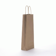 Sac bouteille kraft brun - poignées torsadées - 14x8,5x39.5 cm - par 50