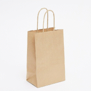 Sac kraft poignées torsadées brun 14x8,5x21,5cm - par 50 - supporte 2kg - papier kraft naturel 90gr/m²