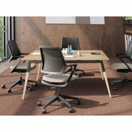 Table de réunion carrée Aska en stratifié - piètement bois massif et métallique - 160x161 cm - Garantie 5 ans - Fabriqué en France