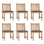 VidaXL Chaises De Jardin Lot De 6 Avec Coussins Bois De Teck Massif - gris 3073115