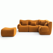 Canapé d'angle modulaire MILYSOFA SOFATIME 4 places avec méridienne Tissu fine bouclette Brun cannelle - MS-TIME-5-CB