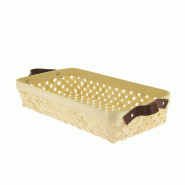 Corbeille bambou rectangulaire empilable anses effet cuir 32x17x6 cm - par 20