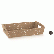 Corbeille carton avec anses kraft et étoiles blanches 31x22x9 cm - par 10