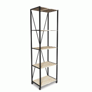 Etagère haute L59xP39xH195cm 4 niveaux Pin Naturel Noir mat - tube 20x20mm