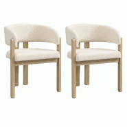 Merax lot de 2 chaises de salle à manger 60 x 51 x 80 cm, bois massif avec revêtement et accoudoirs bouclé beige, grand confort d'assise, coloris b_0