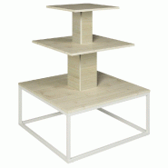 Présentoir 3 niveaux base métal blanc Vertigo érable 90x90x117cm