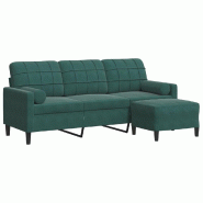 VidaXL Canapé à 3 places avec repose-pieds Vert foncé 180 cm Velours Modèle Calypso - 3278269