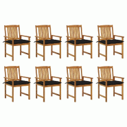 VidaXL Chaises De Jardin Avec Coussins Lot De 8 Bois D Acacia Solide - noir 3078200