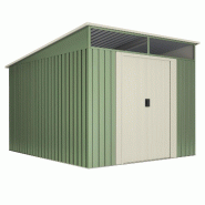 Wasabi – Abri de Jardin Extérieur 6,6 m2 Stark – Puits de lumière en Polycarbonate – Double Porte Coulissante – Toit Incliné – Vert et Be