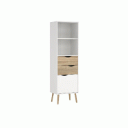 WellHome - Bibliothèque haute avec 1 porte et 2 tiroirs en coloris Blanc et Chêne Patiné 51 x 40 x 172 cm - Tajo - multicolore multi-matériau WH17718