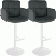 CLP Lot de 2 tabourets de bar Los Angeles velours Velours HBT: 93x60x56 cm Gris foncé Blanc - gris textile 327362