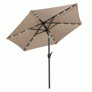 COSTWAY Parasol 230 cm à éclairage LED solaire, manivelle, inclinable 35°, 6 baleines, jardin, balcon, terrasse (Marron) - marron métal ZB34312FZ