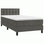 Décoshop26 - Cadre de lit LED avec sommier tête de lit matelas 90x200cm tissu velours gris foncé TDL0208247 - gris 3001278288005_0
